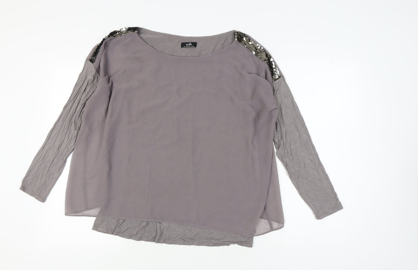 Wallis Grey Sequin Accented Long Sleeve Women's Top