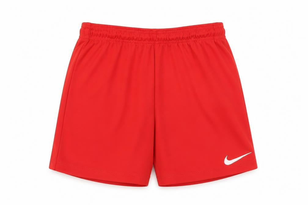 Front view of Nike boys’ red athletic shorts m