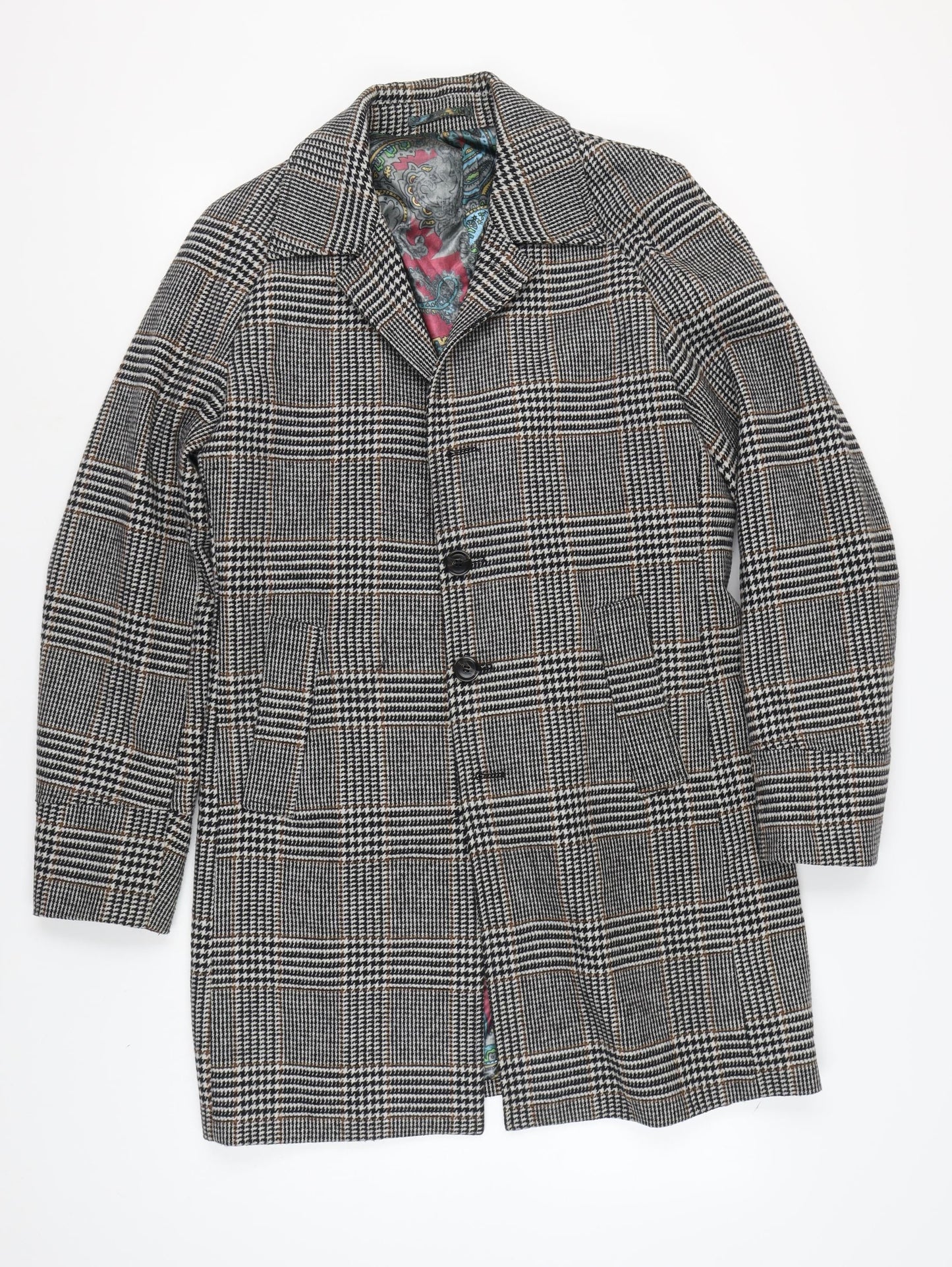 Feraud Men's Multicoloured Wool Check Overcoat L