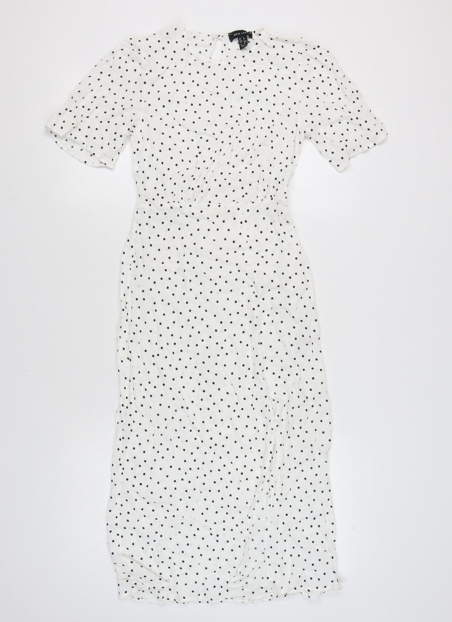 New Look Women's White Polka Dot Midi Dress Size 8