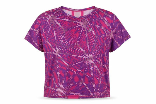Front view of Asics Women's Pink Purple Reflective T-Shirt, size L