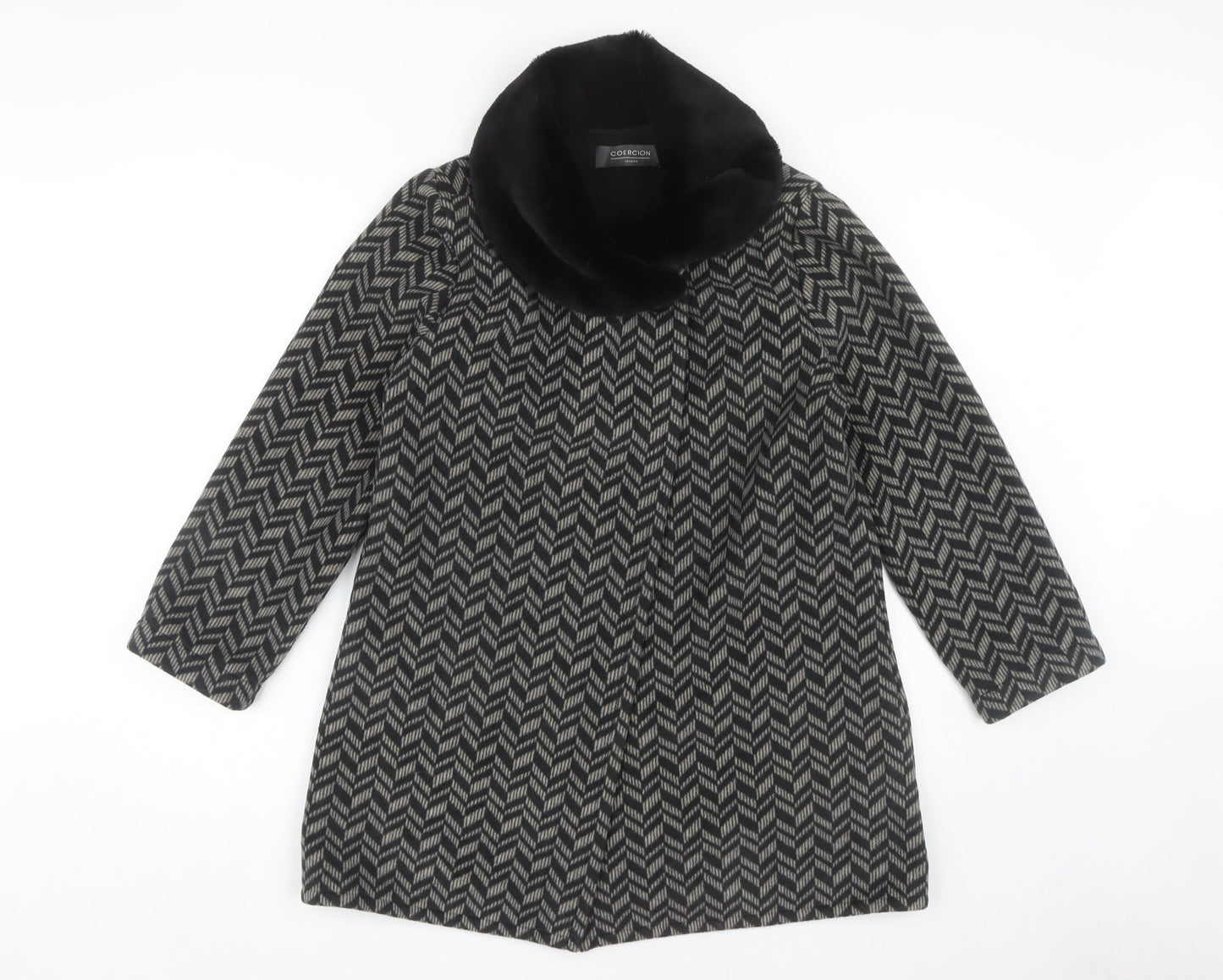Coercion Women's Black Geometric Overcoat Size 12