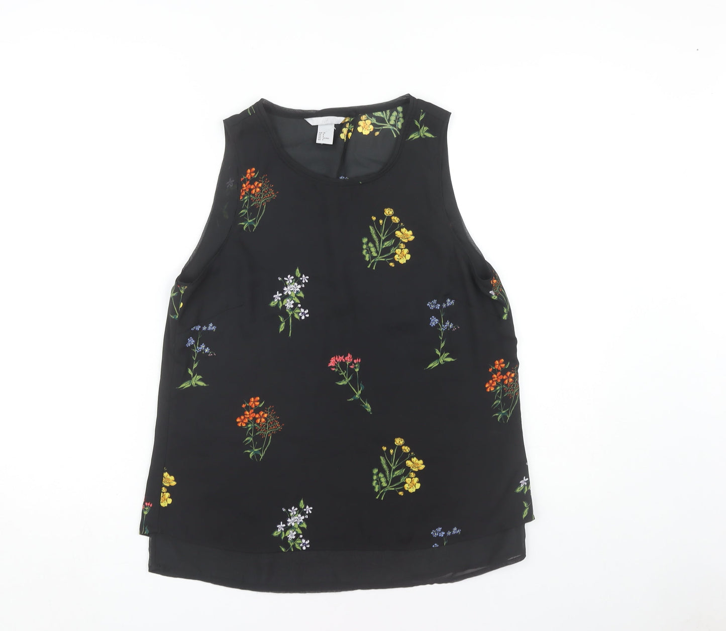 H&M Women's Black Floral Tank Top Size 10