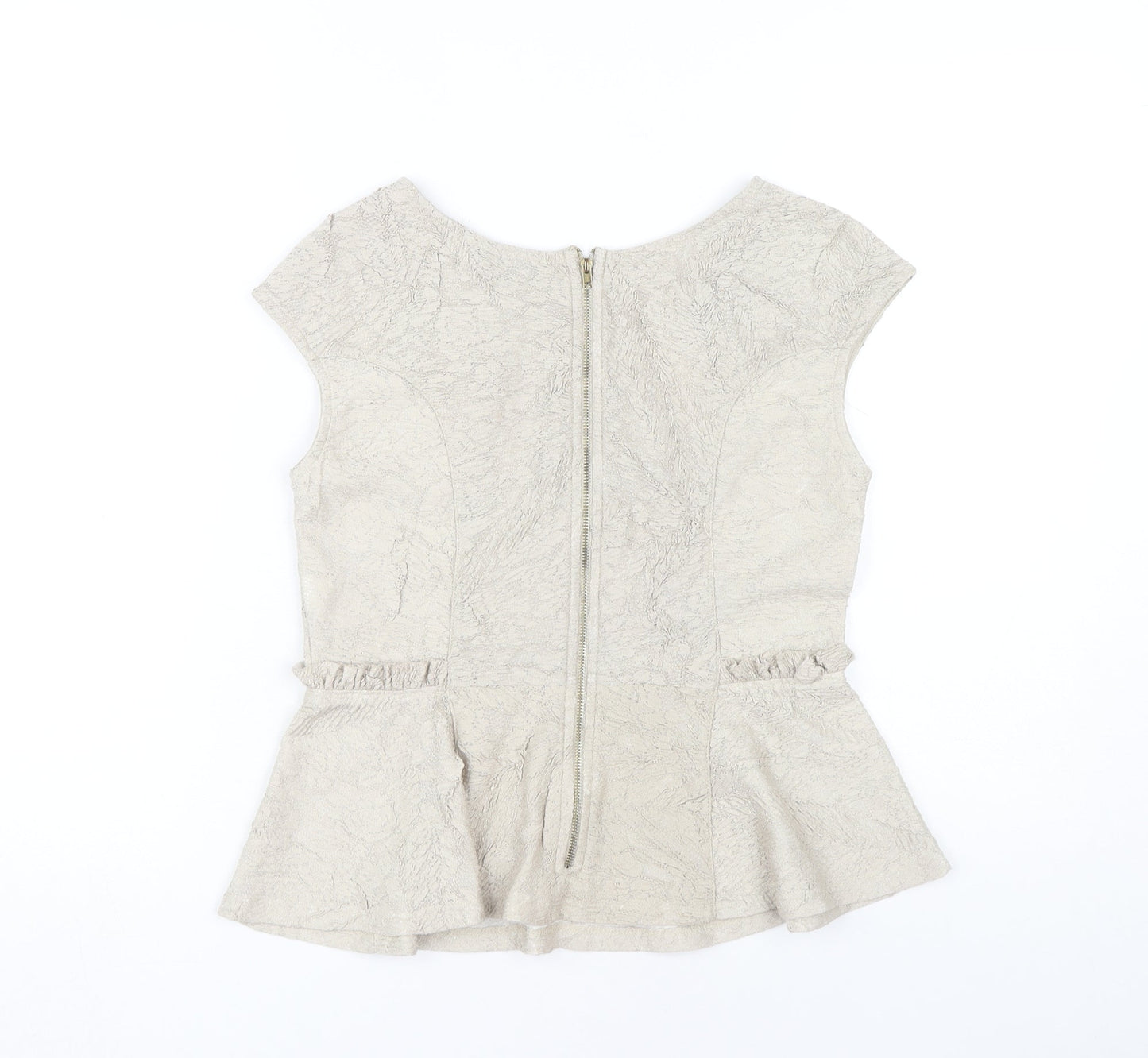 Zara Women Beige Blouse Cap Sleeve Round Neck