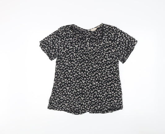 Fat Face Women's Black Floral V-Neck Blouse Size 8