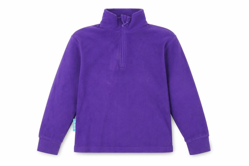 Front view of Mountain Warehouse girls’ purple fleece sweatshirt 5-6 years