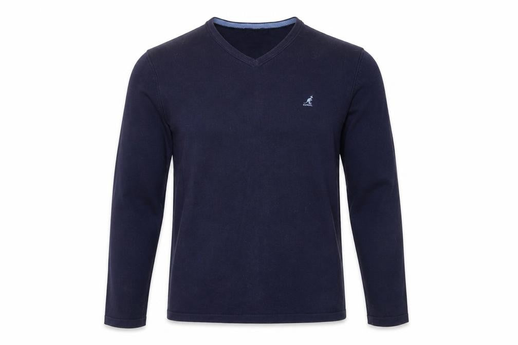 Kangol Blue Men's Pullover Jumper, Size S, V-Neck, Cotton
