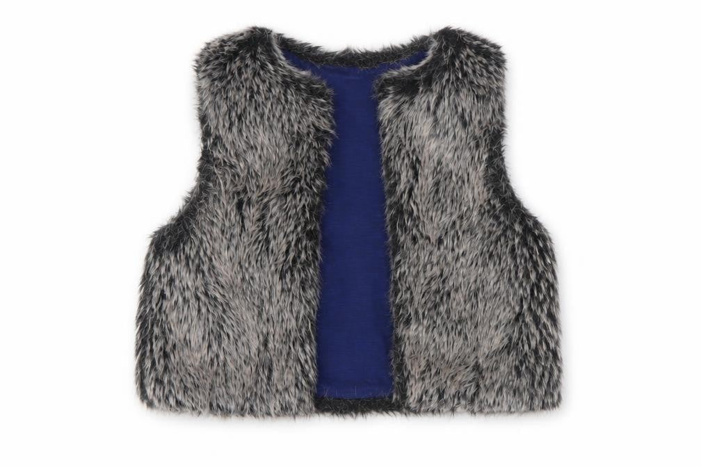 Front view of Montaray girls’ grey faux fur waistcoat 4-5 years