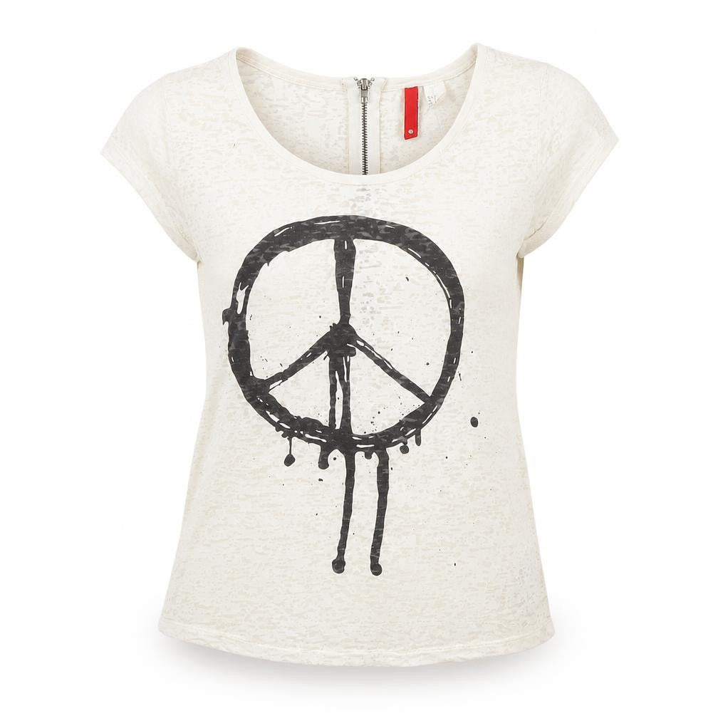 Women's White Crew Neck T-Shirt with Zip Accent - Size 6