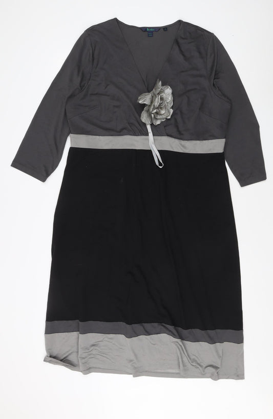 Boden Women's Black Grey Wrap Dress, Size 14, 3/4 Sleeve