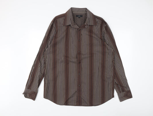 Jeff Banks Men's Brown Striped Dress Shirt L