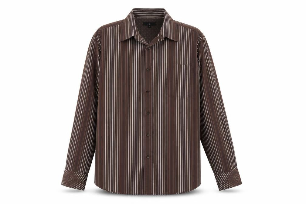 Jeff Banks Men's Brown Striped Dress Shirt L