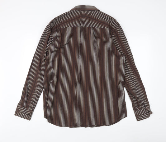 Jeff Banks Men's Brown Striped Dress Shirt L