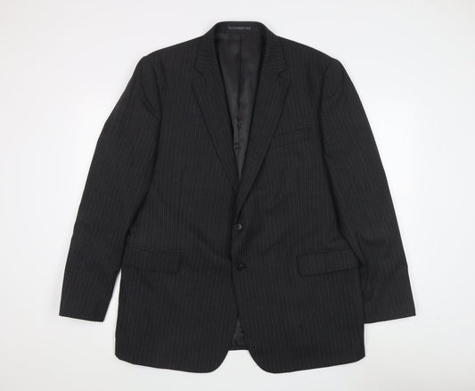 Jaeger Men's Black Striped Wool Blazer 46R