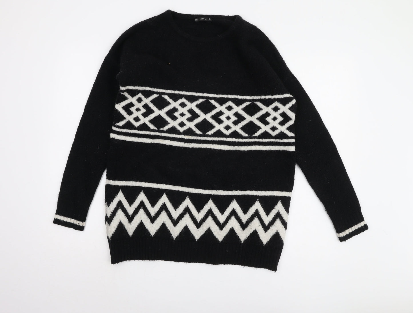 Zara Women's Black Geometric Knit Jumper Size S