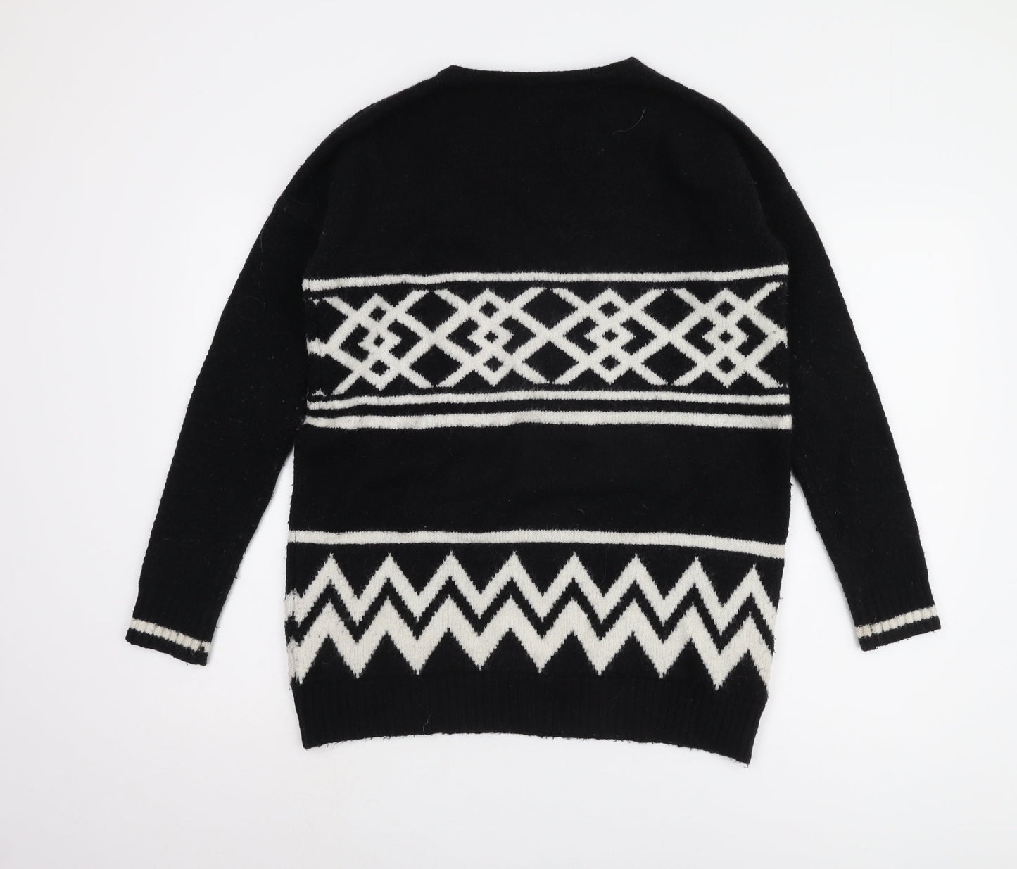 Zara Women's Black Geometric Knit Jumper Size S