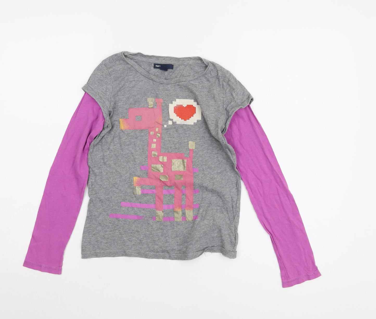 Gap Kids Girls Grey & Pink Long Sleeve Graphic T-Shirt 8-9Y