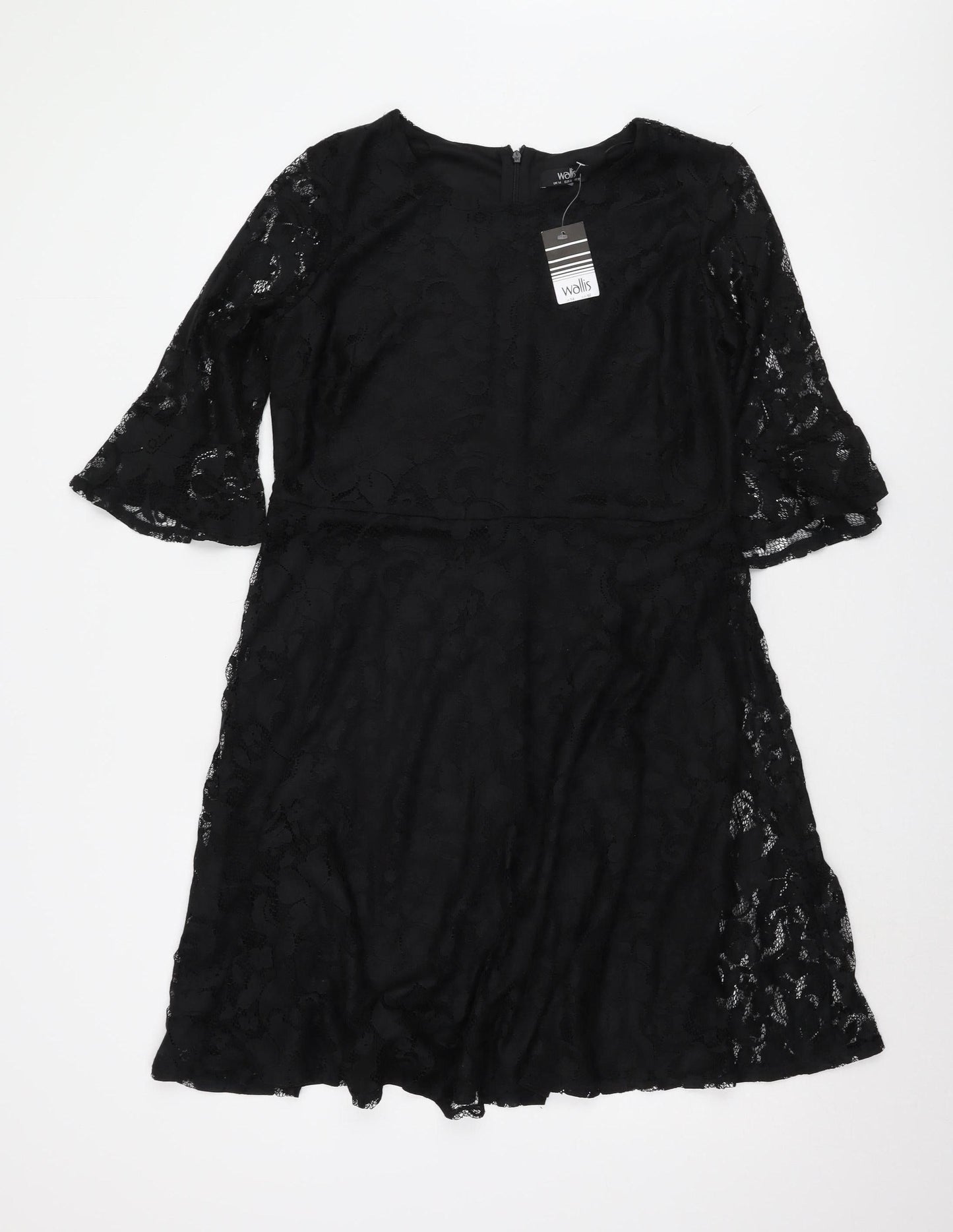 Wallis Women's Black Lace A-Line Dress Size 14