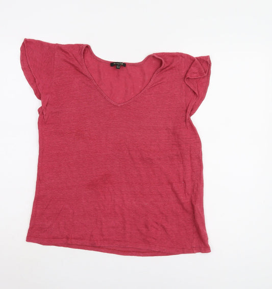 Massimo Dutti Women's Red V-Neck T-Shirt Size 12