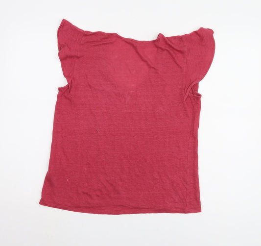 Massimo Dutti Women's Red V-Neck T-Shirt Size 12