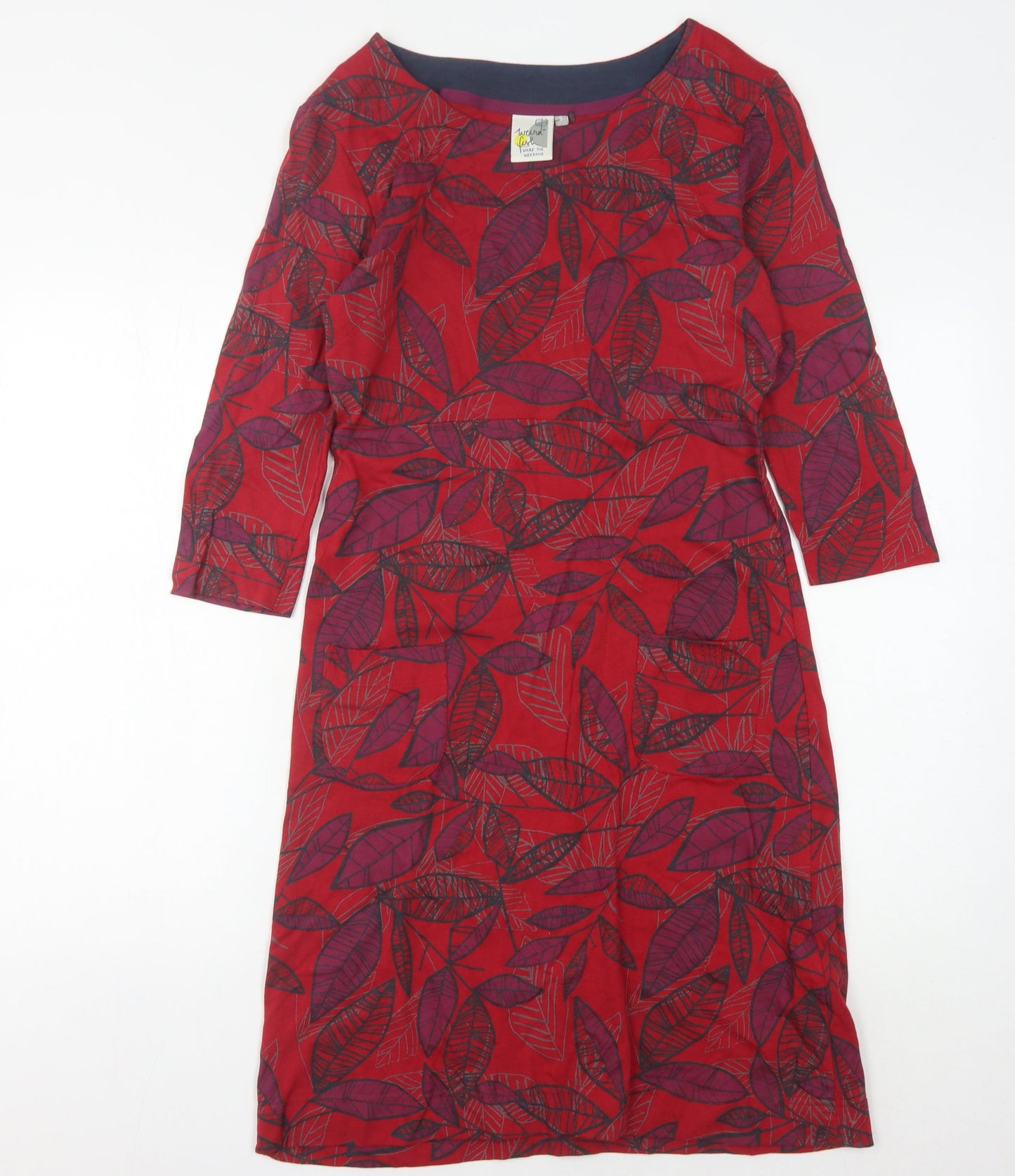 Weird Fish Women's Red Floral Dress Size 6 Boat Neck