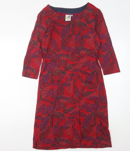 Weird Fish Women's Red Floral Dress Size 6 Boat Neck