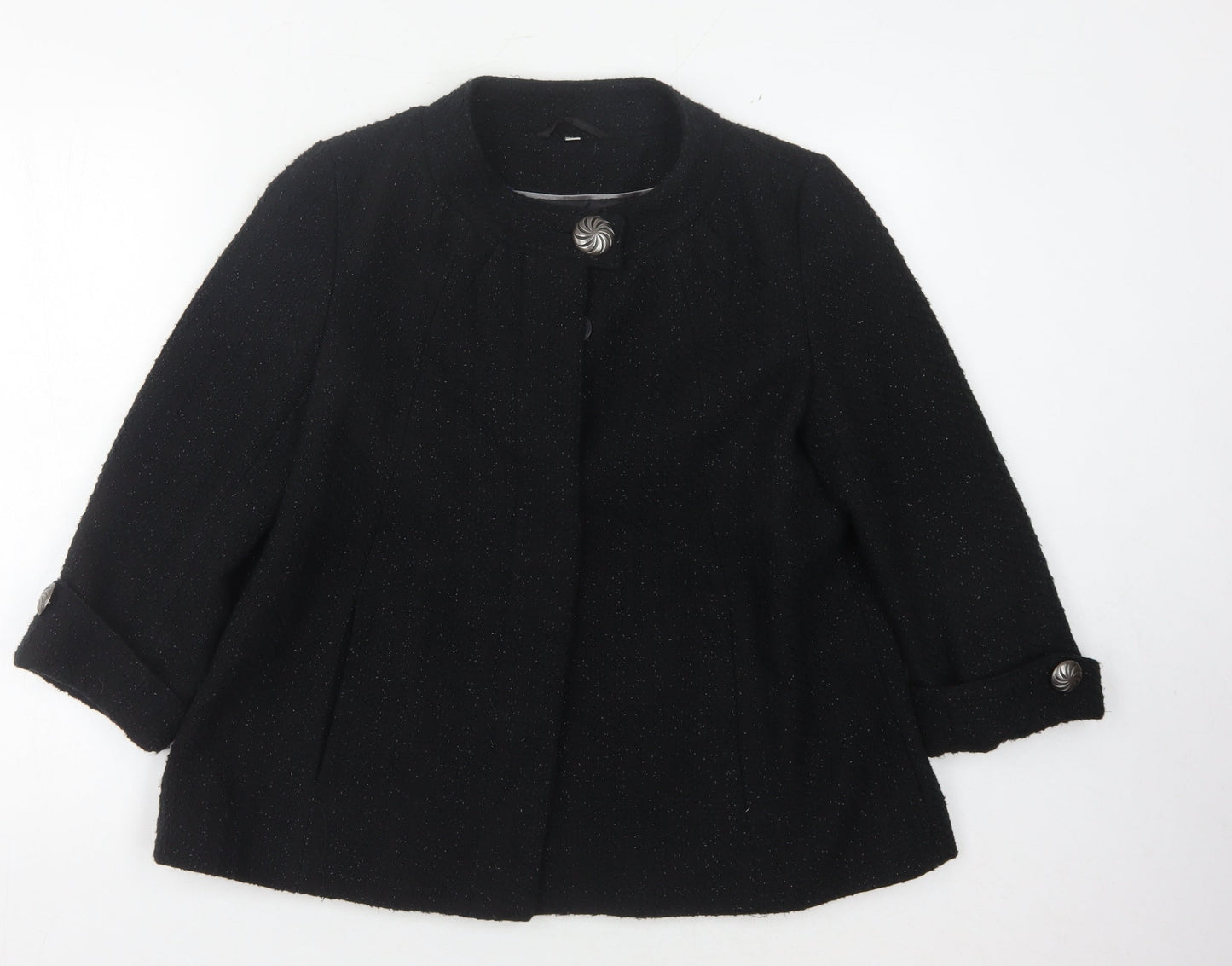 Klass Collection Women's Black Mid-Length Coat 3/4 Sleeve