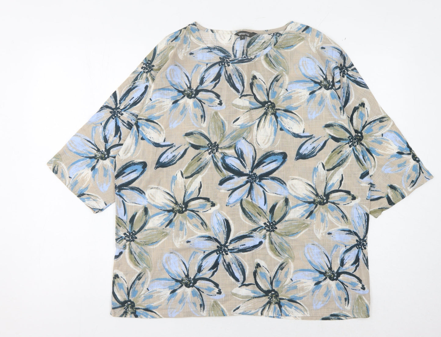 Bonmarché Women's Beige Floral 3/4 Sleeve Top