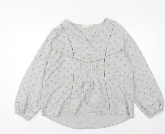 Fat Face Women's Grey Floral Blouse, Size 16, Cotton, Casual