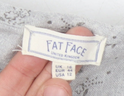 Fat Face Women's Grey Floral Blouse, Size 16, Cotton, Casual