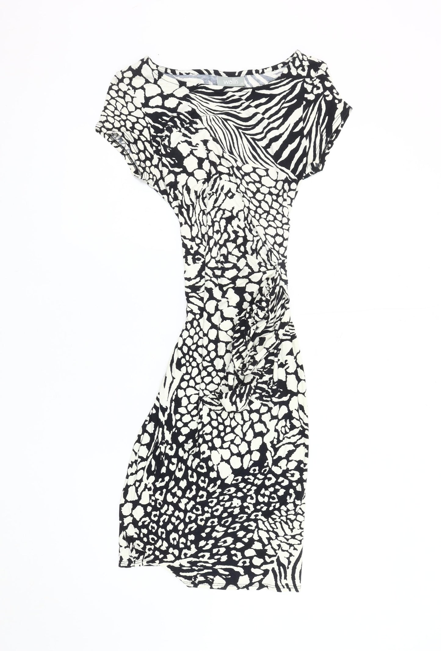 Wallis Women's Black Animal Print Bodycon Dress, Size 10