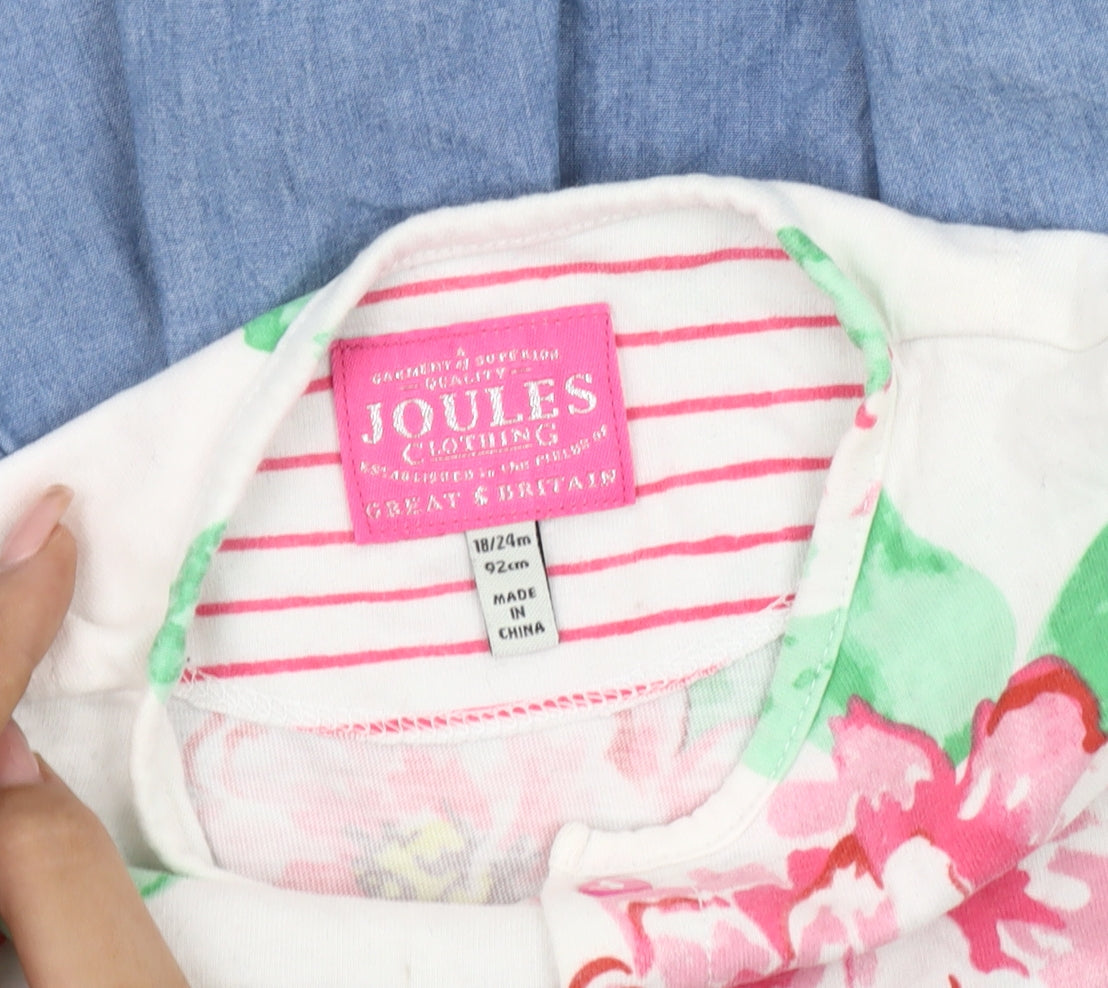 Joules Girls Floral Blue Skater Dress, Size 18-24 Months