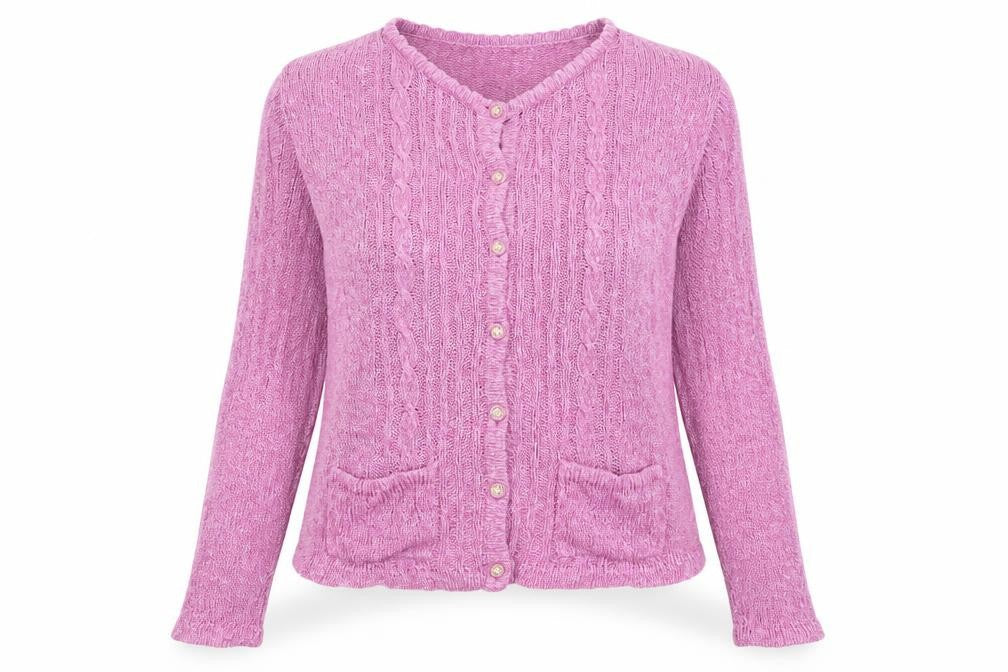 Honor Millburn Women's Pink Cardigan M Cable-Knit