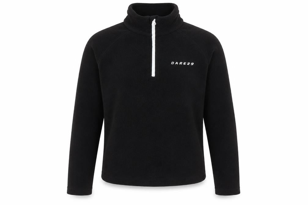 Front view of Dare 2b boys’ black fleece 1/4 zip sweatshirt, size 10