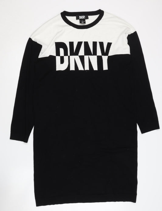 DKNY Women's Black T-Shirt Dress - Size 16, Casual Logo Design