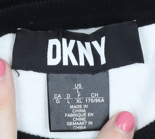 DKNY Women's Black T-Shirt Dress - Size 16, Casual Logo Design