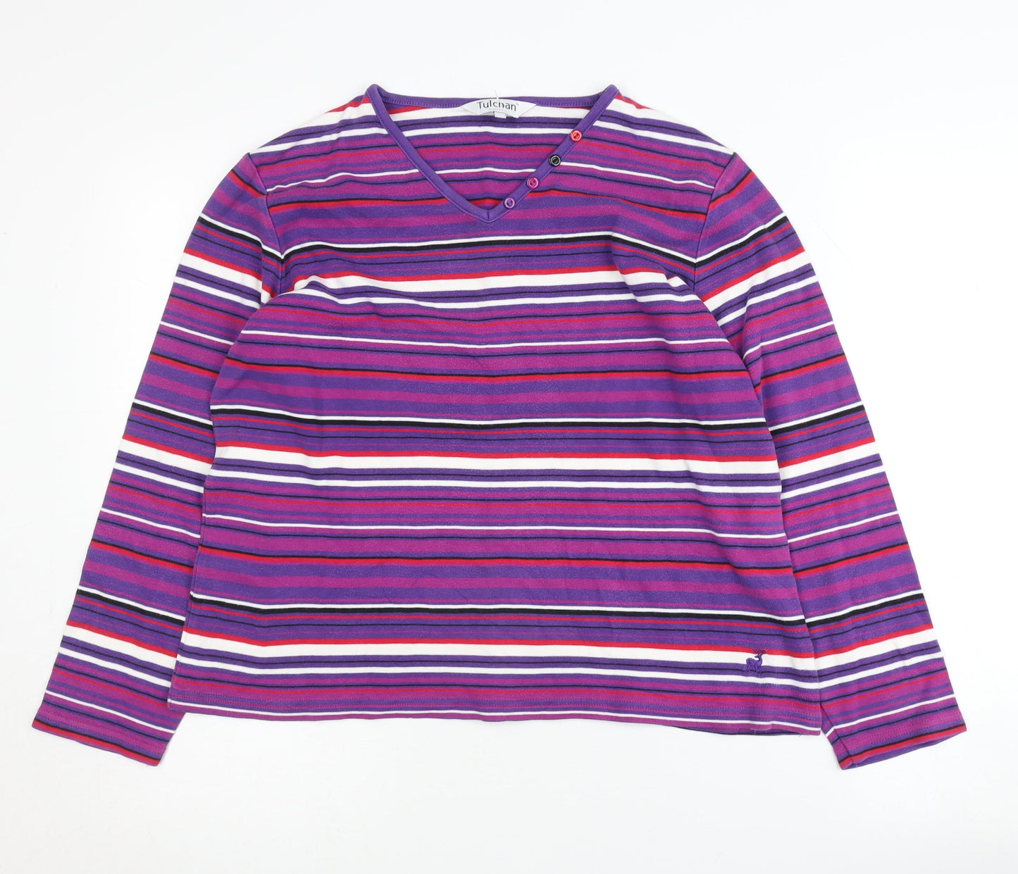 Tulchan Women's Purple Striped Cotton Long Sleeve T-Shirt L