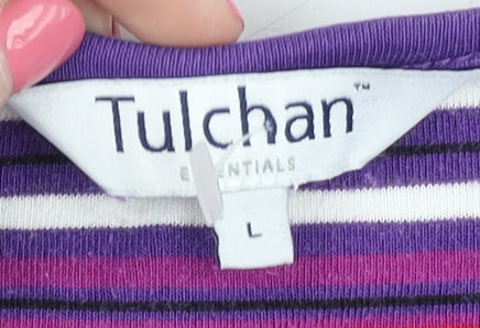 Tulchan Women's Purple Striped Cotton Long Sleeve T-Shirt L