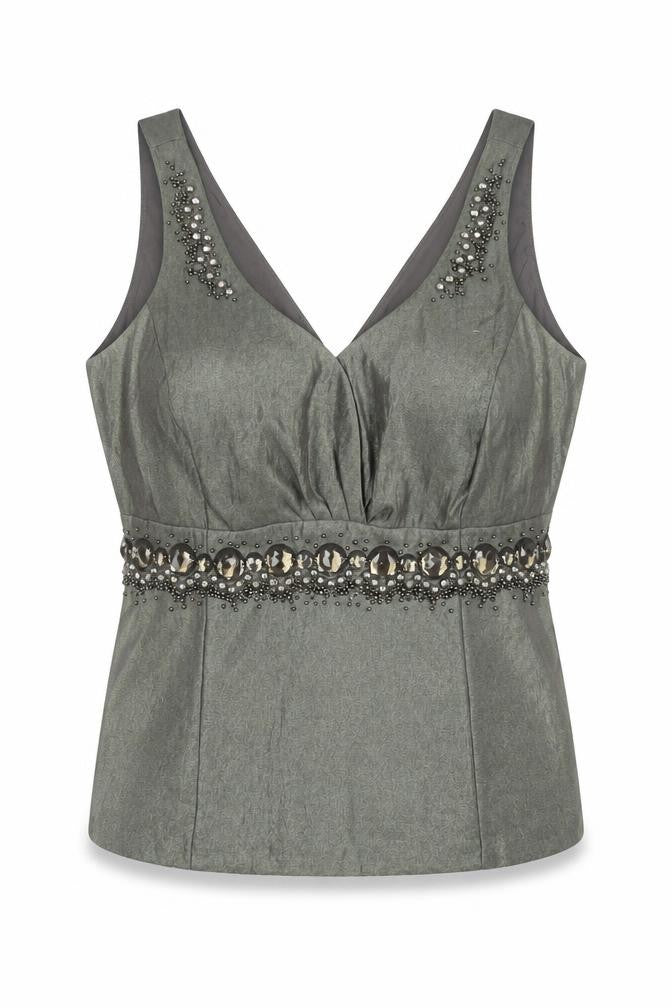 Next Women's Green Beaded Blouse, Size 14, Sleeveless