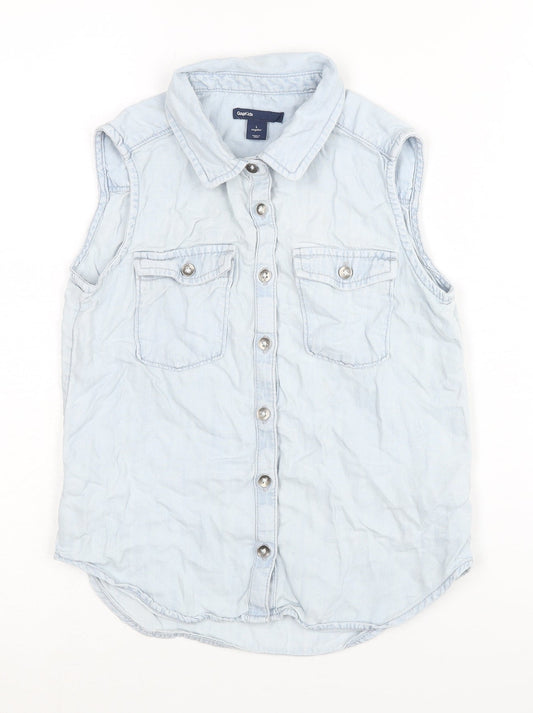 Gap Girls Blue Button-Up Sleeveless Shirt Size L