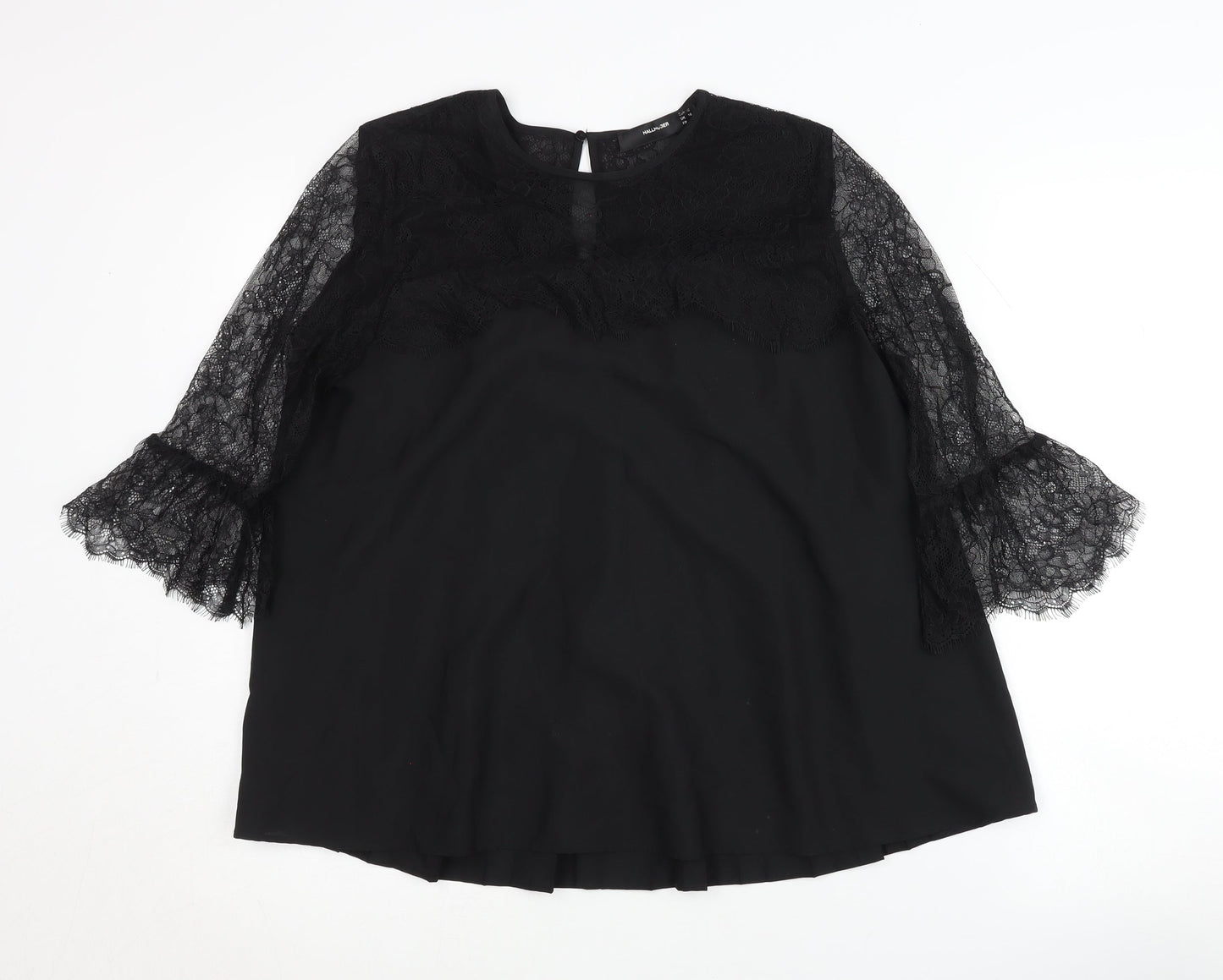 Hallhuber Women's Black Lace Tunic Blouse Size 10