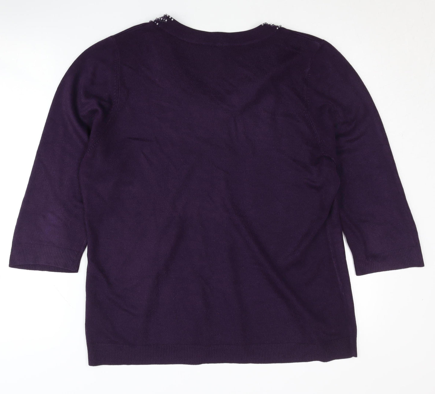 BHS Women's Purple V-Neck Beaded Pullover Jumper Size 18