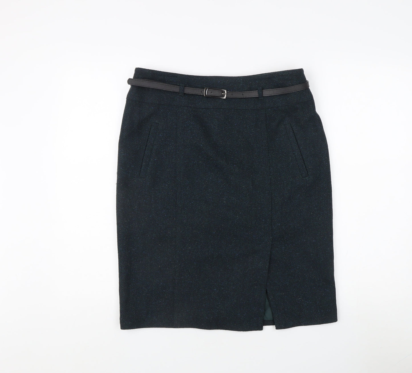 Marks and Spencer Blue Wool Blend Midi Skirt Size 12