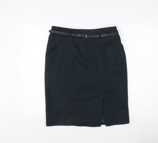 Marks and Spencer Blue Wool Blend Midi Skirt Size 12