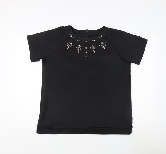 French Connection Women's Black Beaded T-Shirt Size L