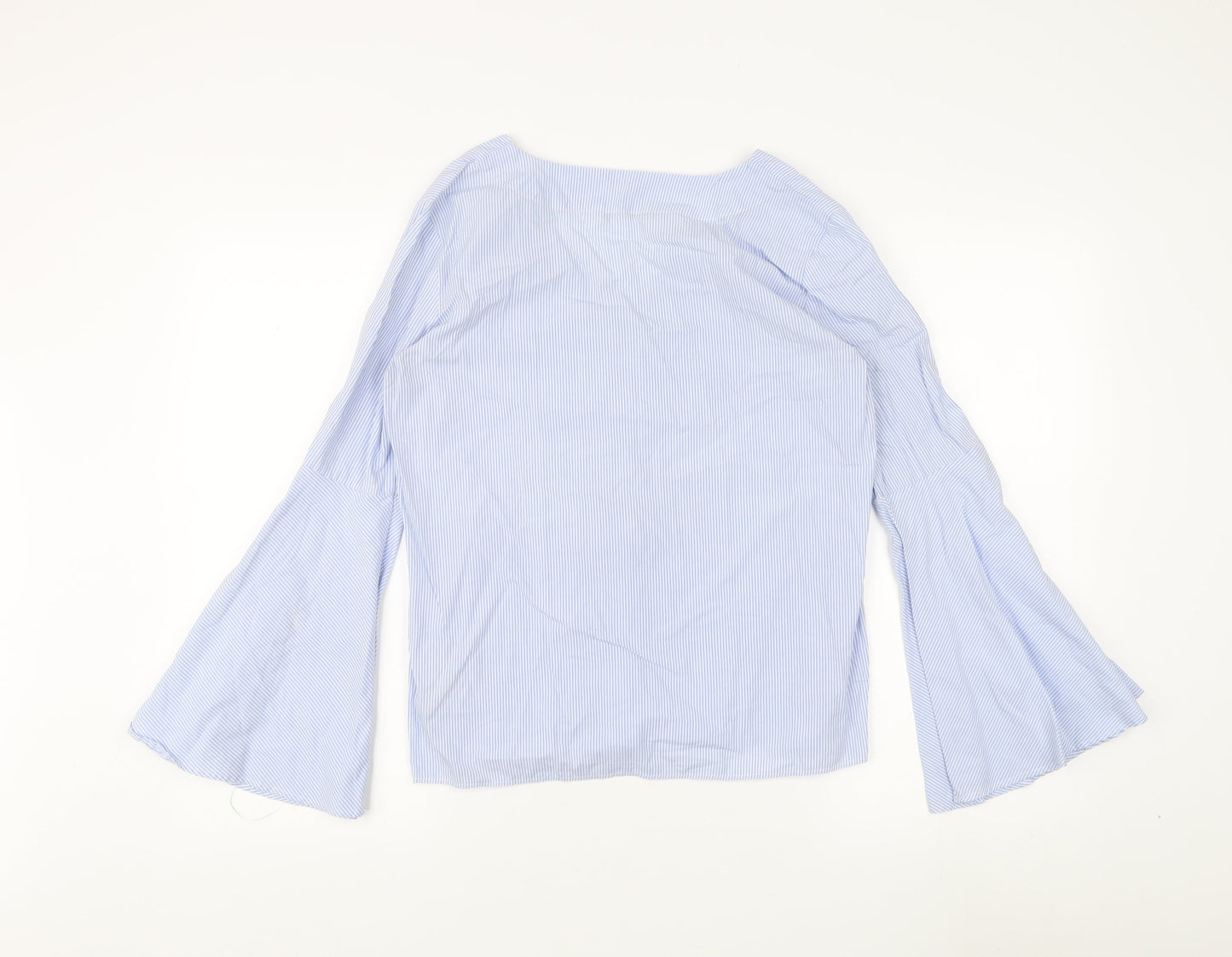 Zara Women's Blue Stripe Cotton V-Neck Blouse S