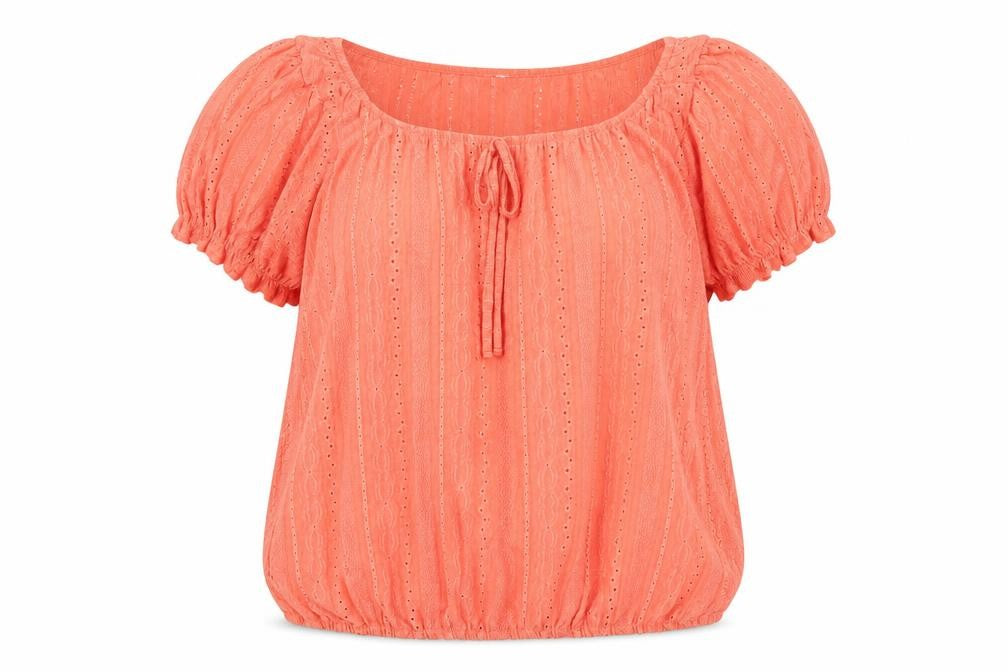 M&Co Women's Orange Blouse Size 14 Scoop Neck Puff Sleeve