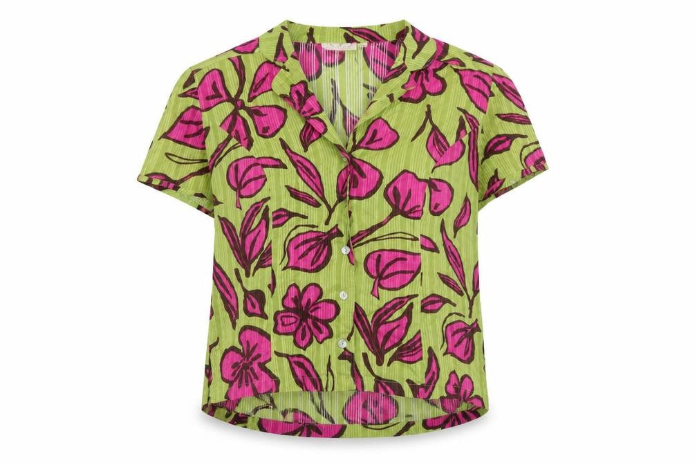 Adini Women's Green Floral Button-Up Blouse L