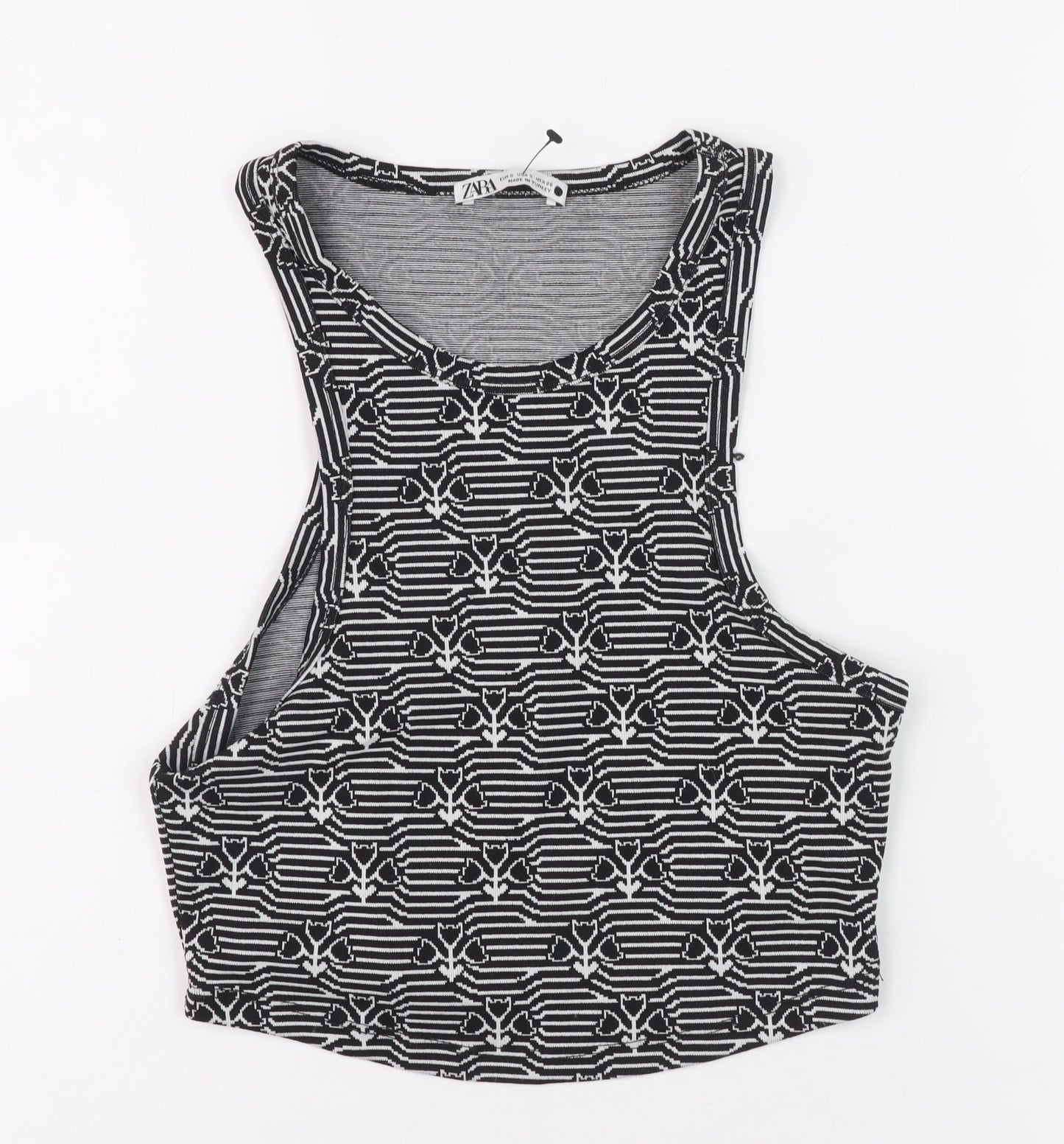 Zara Women's Black Geometric Cropped Tank Size S