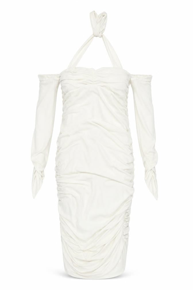 Front view of Club L London Women's White Bodycon Midi Dress, size 8